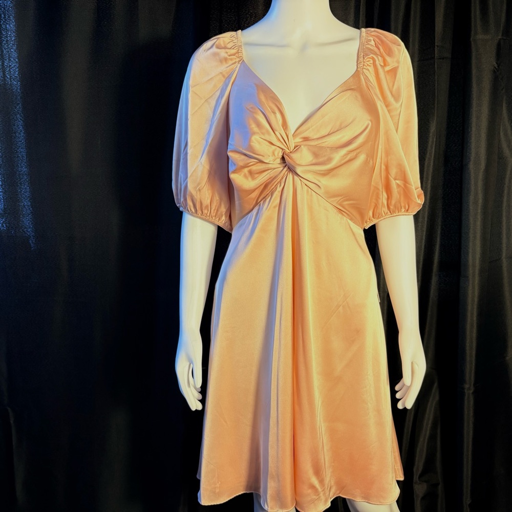 Express Satin Puff Sleeve Twist-Front Cut-Out Dress